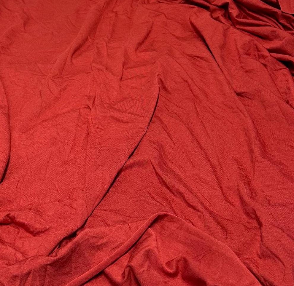 New Colors! 4-Way Stretch Bamboo Fabric| Soft Bamboo Spandex | Fabric By The Yard | For Dresses, Cardigans and Blouses | Orange Rust Color