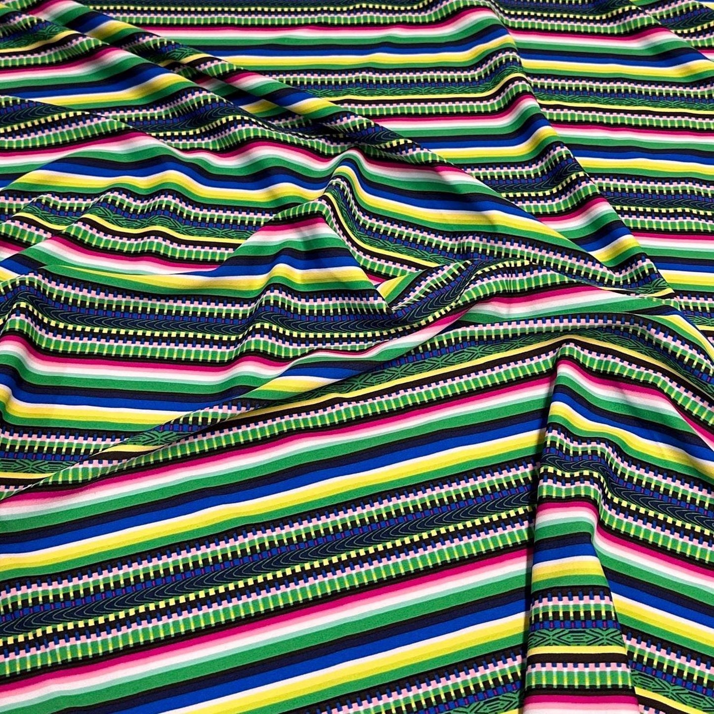 4 Way Stretch Print Nylon Spandex Fabric By The Yard Tricot Swim Wear Bikini Active Wear Multi Color Stripe Geometric Green Blue Rustic