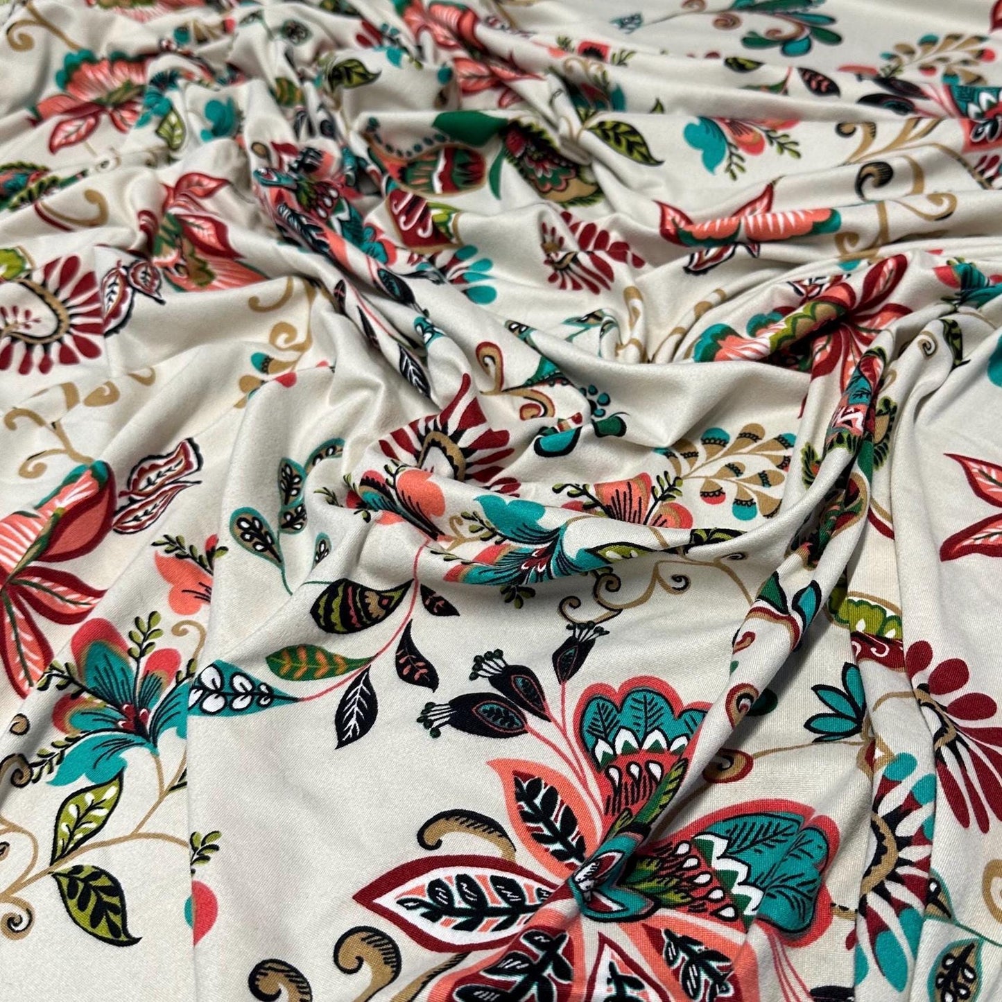 DBP Double Brushed Poly Spandex Print Ditsy Flower Vintage Floral Paisley Print By The Yard Mulicolor