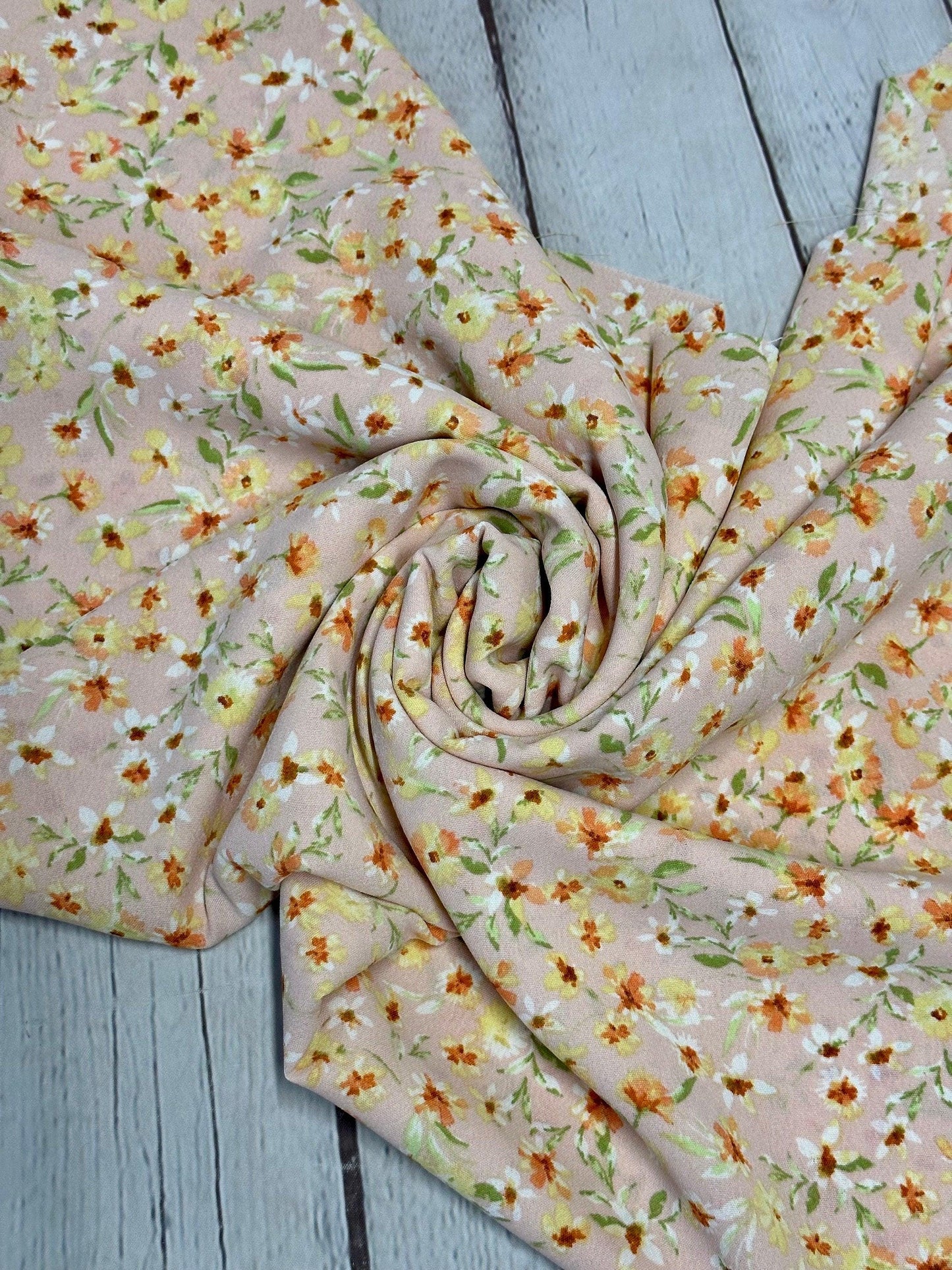 Crinkled Woven Print Fabric By The Yard Small coral Summer Floral Print
