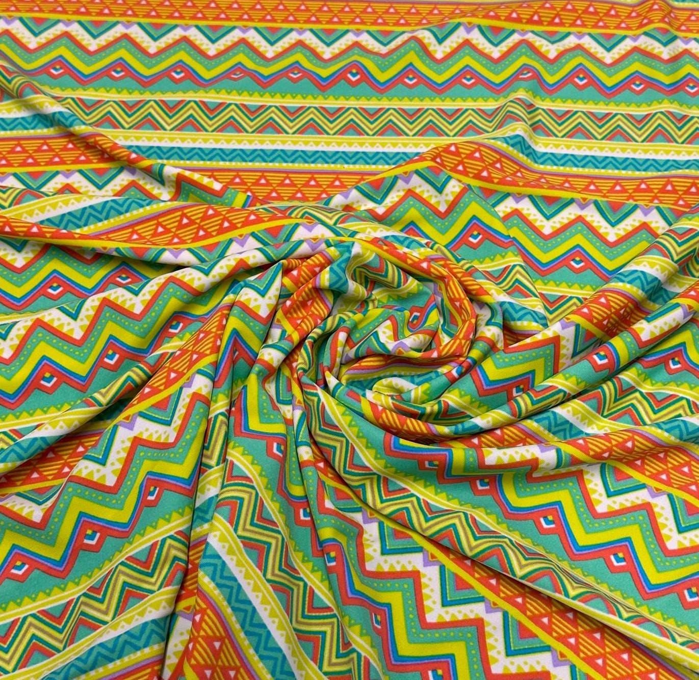 4 Way Stretch Print Nylon Spandex Fabric By The Yard Tricot Swim Wear Bikini Active Wear Multi Color Stripe Geometric Lime