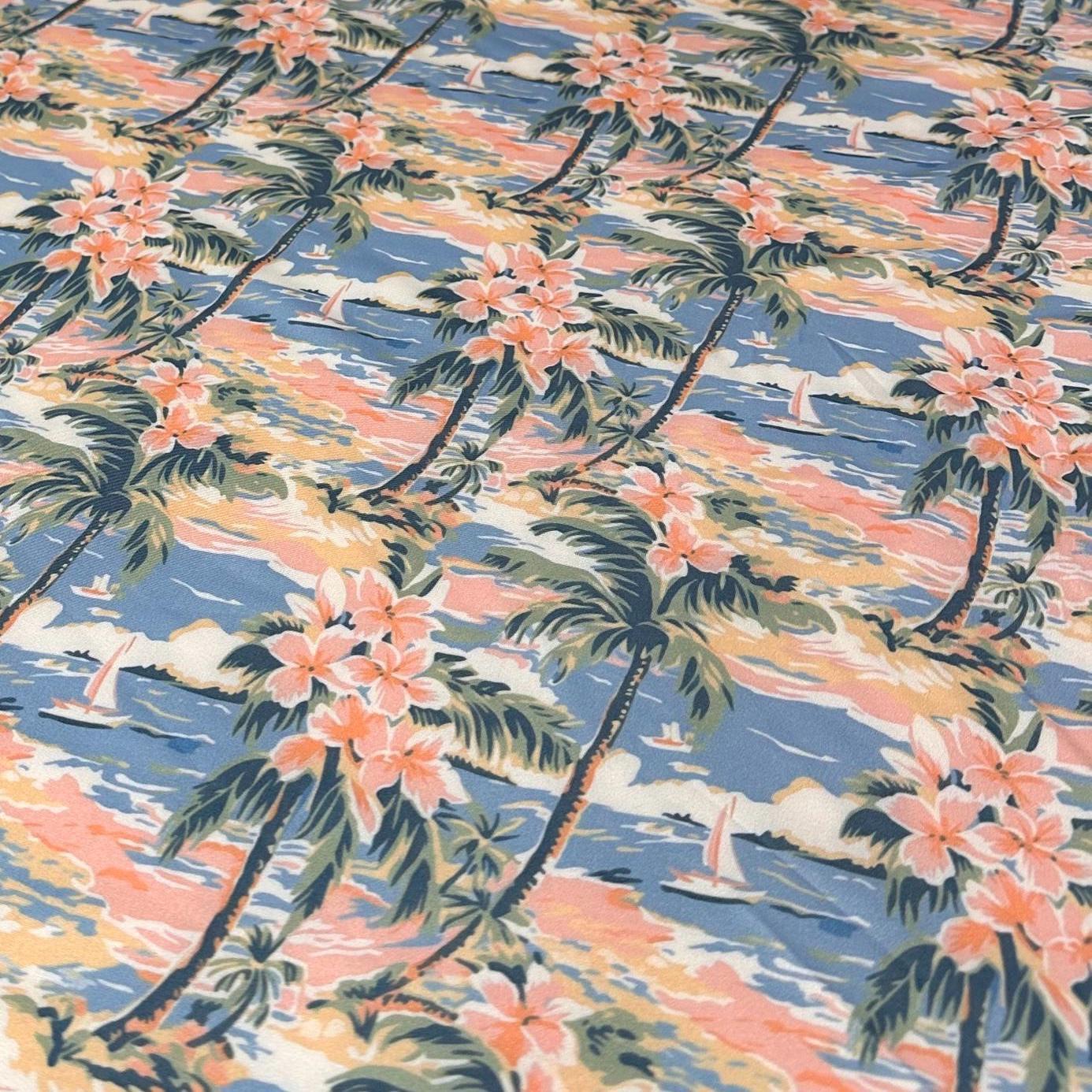 4 Way Stretch Print Spandex Fabric By The Yard Tricot Swim Wear Bikini Tropical Coral Palm Tree Ocean Leaves 280 GSM