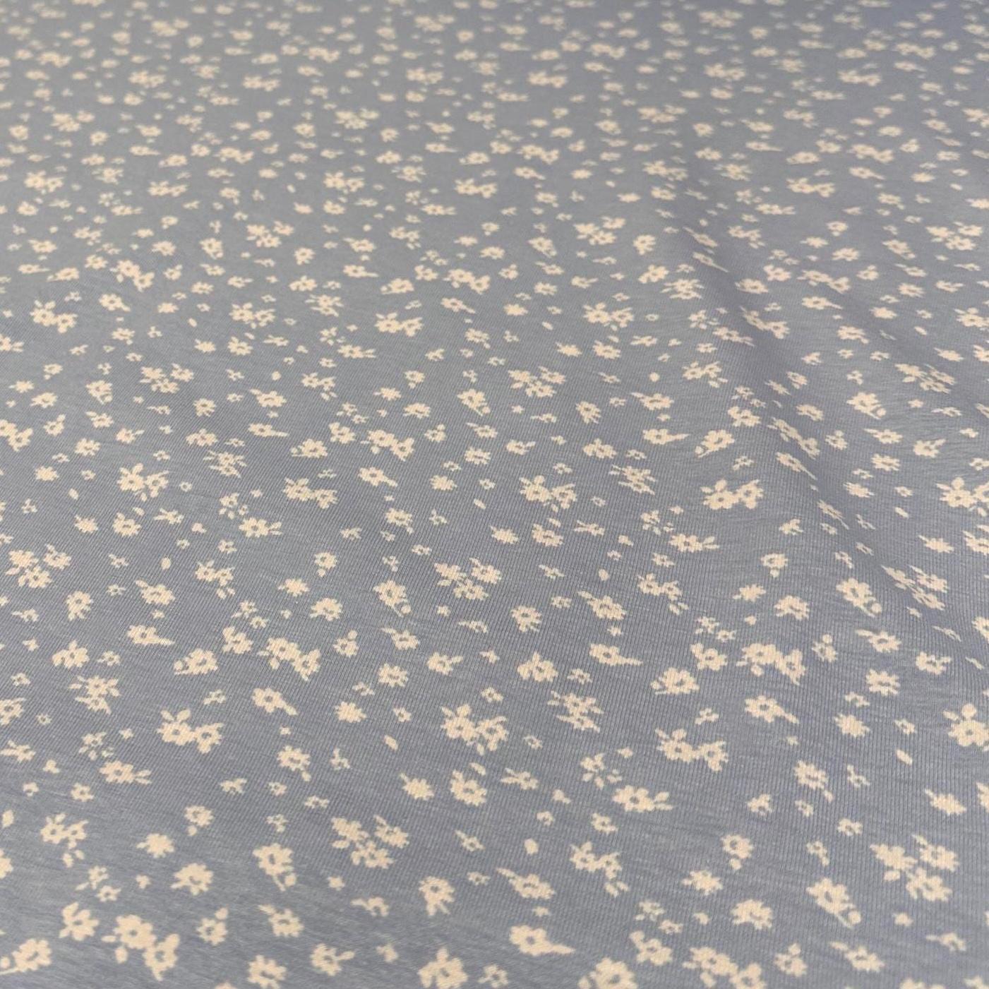 Cotton Spandex Blue White Ditsy Small Floral Print Fabric By The Yard Mini Flower Print