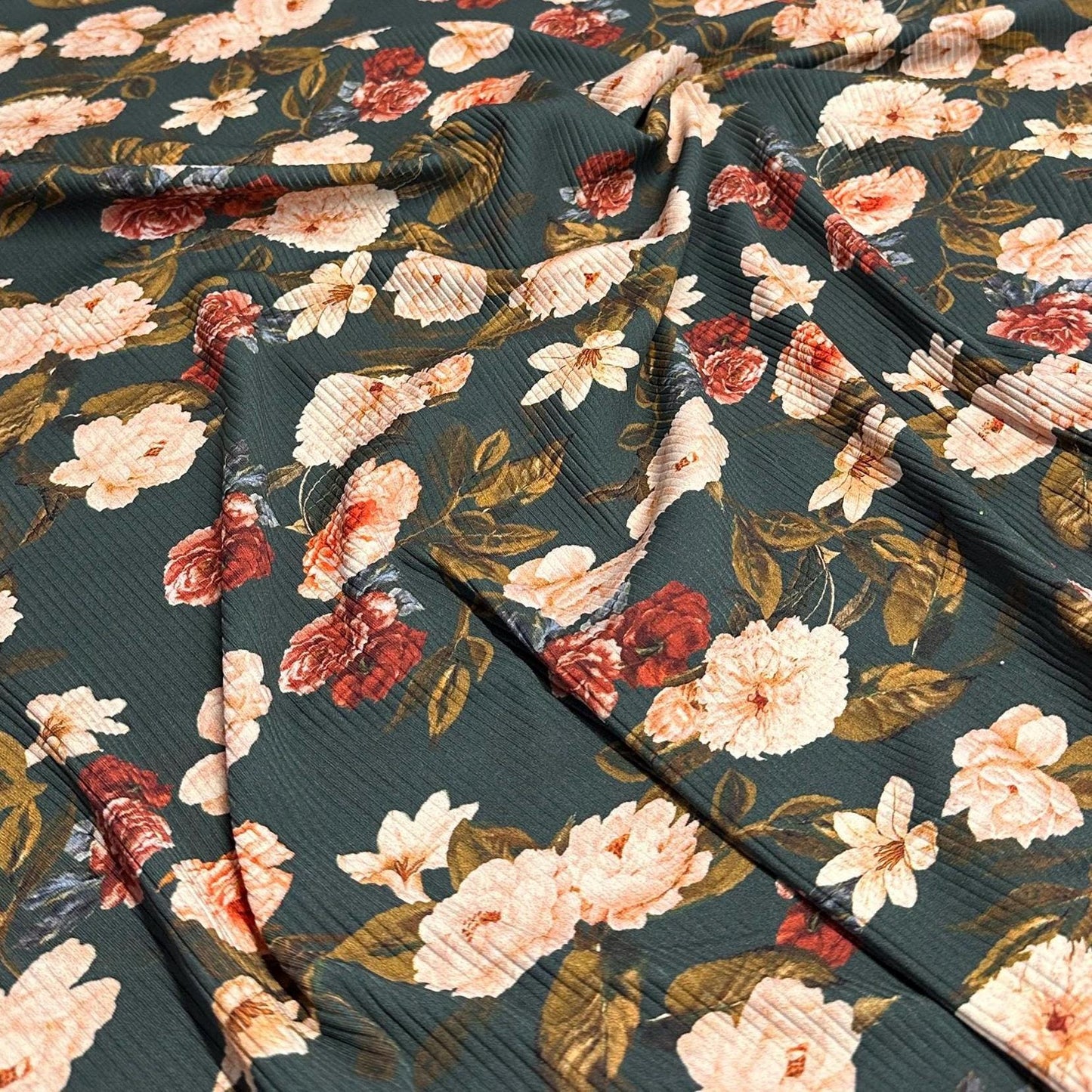 4 Way Stretch Assorted Print Nylon Spandex Fabric By The Yard Tricot Swim Wear Bikini Active Teal Floral Flower Rib Knit