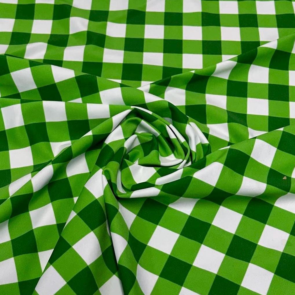 4 Way Stretch Print Nylon Spandex Fabric By The Yard Tricot Swim Wear Bikini Active Wear Gingham Green Checkered Speed Checks