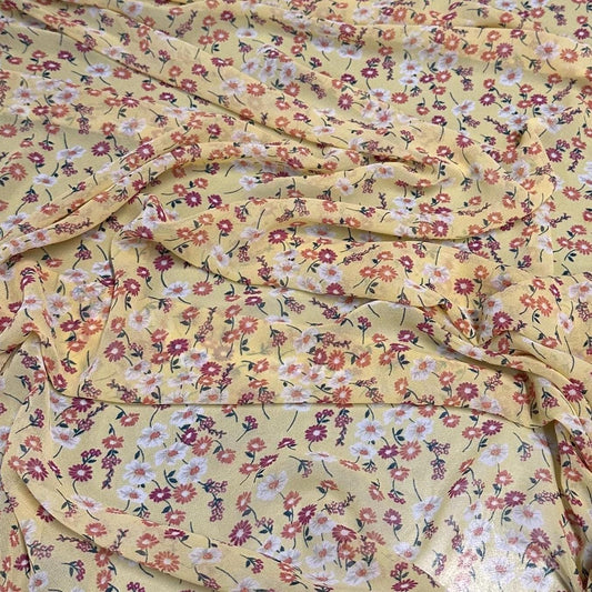 Polyester Chiffon Woven Print Fabric By The Yard Small Mini Yellow  Summer  Floral Print