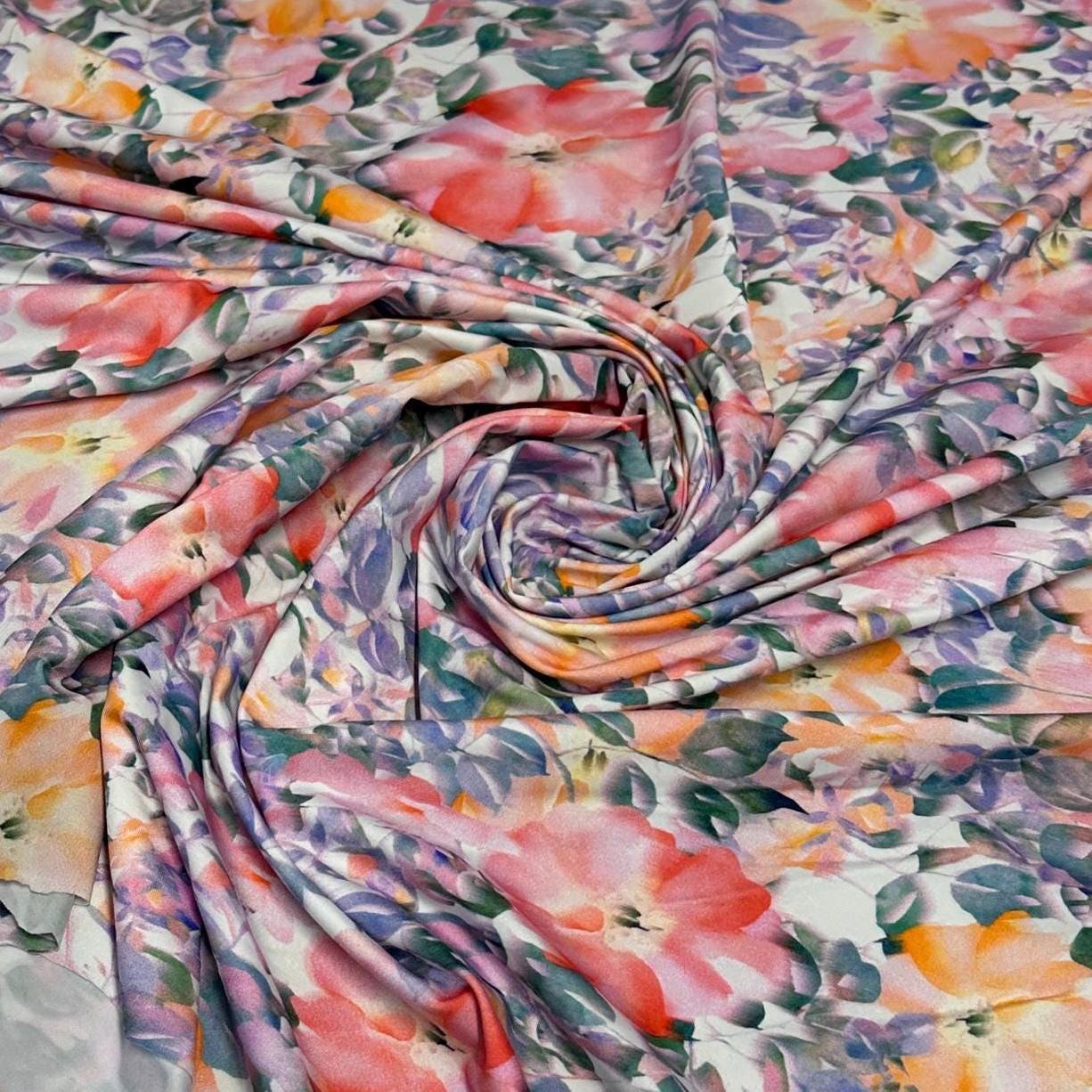4 Way Stretch Print Nylon Spandex Fabric By The Yard Tricot SwimWear Bikini Active Wear Multi color MiniTropical Flower Floral Print 280 GSM