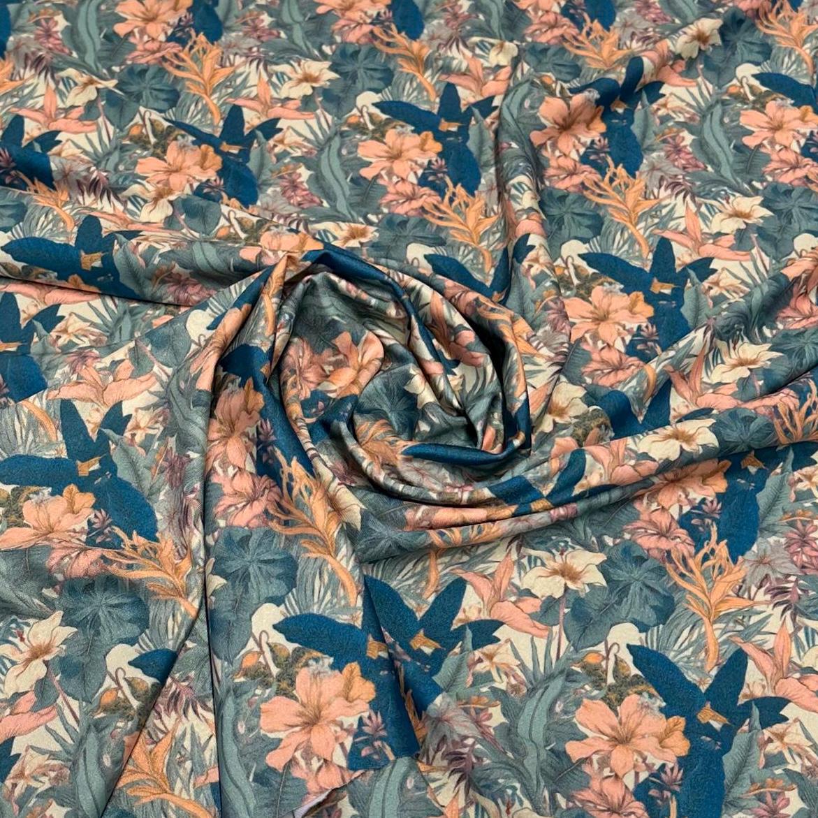 4 Way Stretch Print Spandex Fabric By The Yard Tricot Swim Wear Bikini Tropical Floral Jungle Leaves Leaf