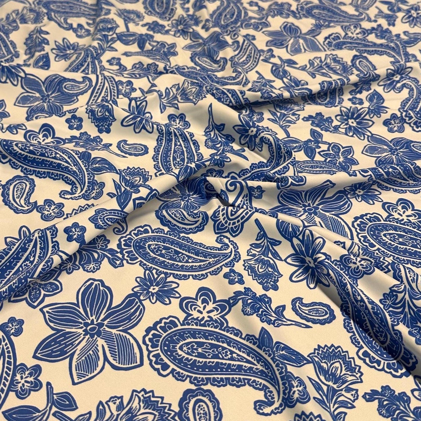 4 Way Stretch Print Nylon Spandex Fabric By The Yard Tricot Swim Wear Bikini Active Wear Paisley Shapes Floral Flower Blue Red