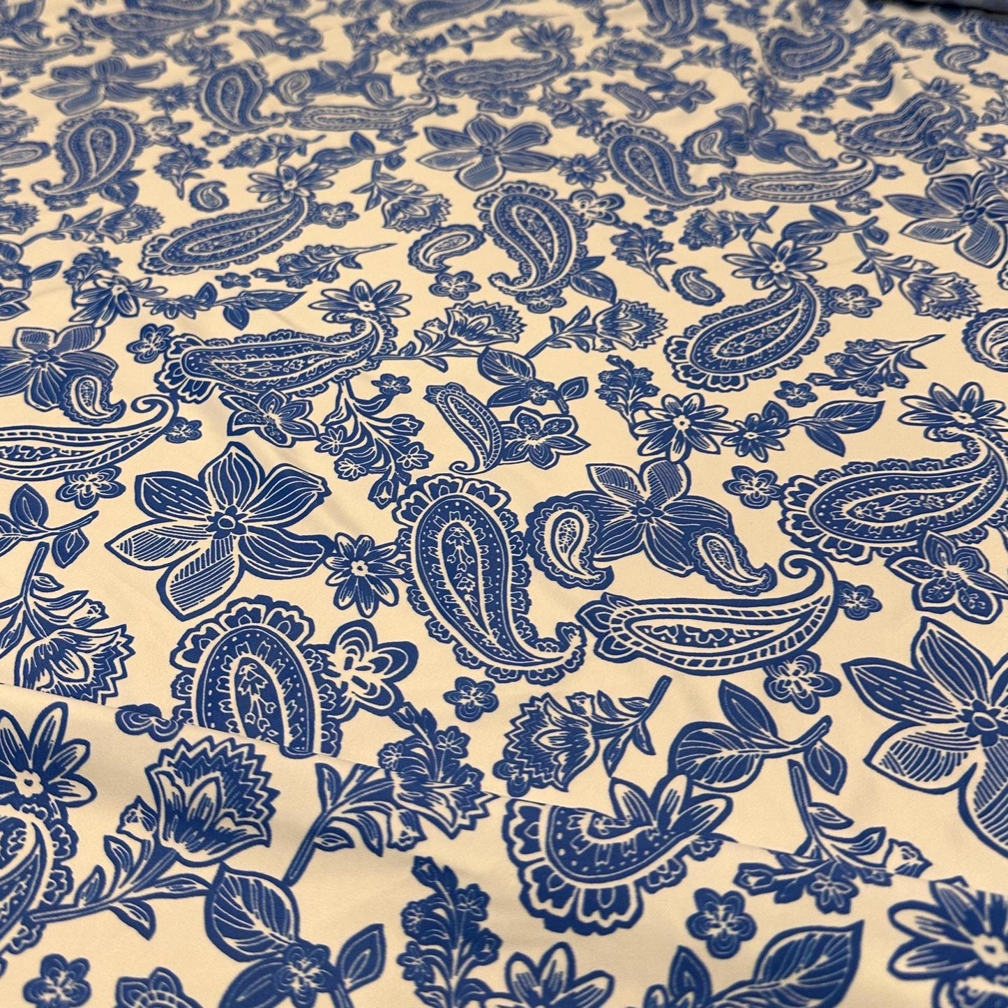 4 Way Stretch Print Nylon Spandex Fabric By The Yard Tricot Swim Wear Bikini Active Wear Paisley Shapes Floral Flower Blue Red