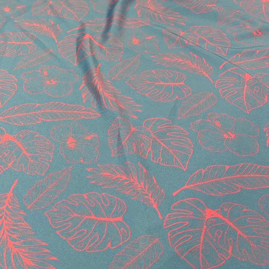 4 Way Stretch Print Spandex Fabric By The Yard Tricot Swim Wear Bikini Tropical Teal Green Mauve Floral Hawaii