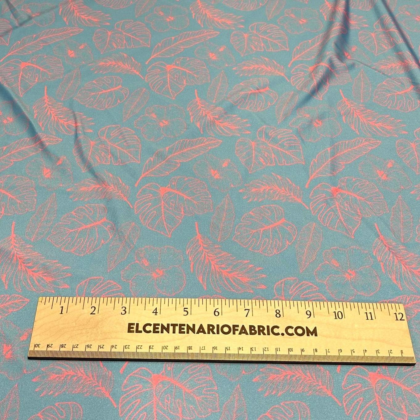 4 Way Stretch Print Spandex Fabric By The Yard Tricot Swim Wear Bikini Tropical Teal Green Mauve Floral Hawaii