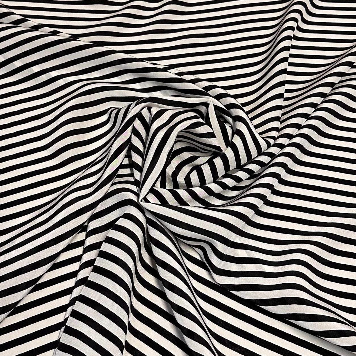 100% Silk Crepe De Chine CDC Stripe Silk Fabric By The Yard Black White 45 inch