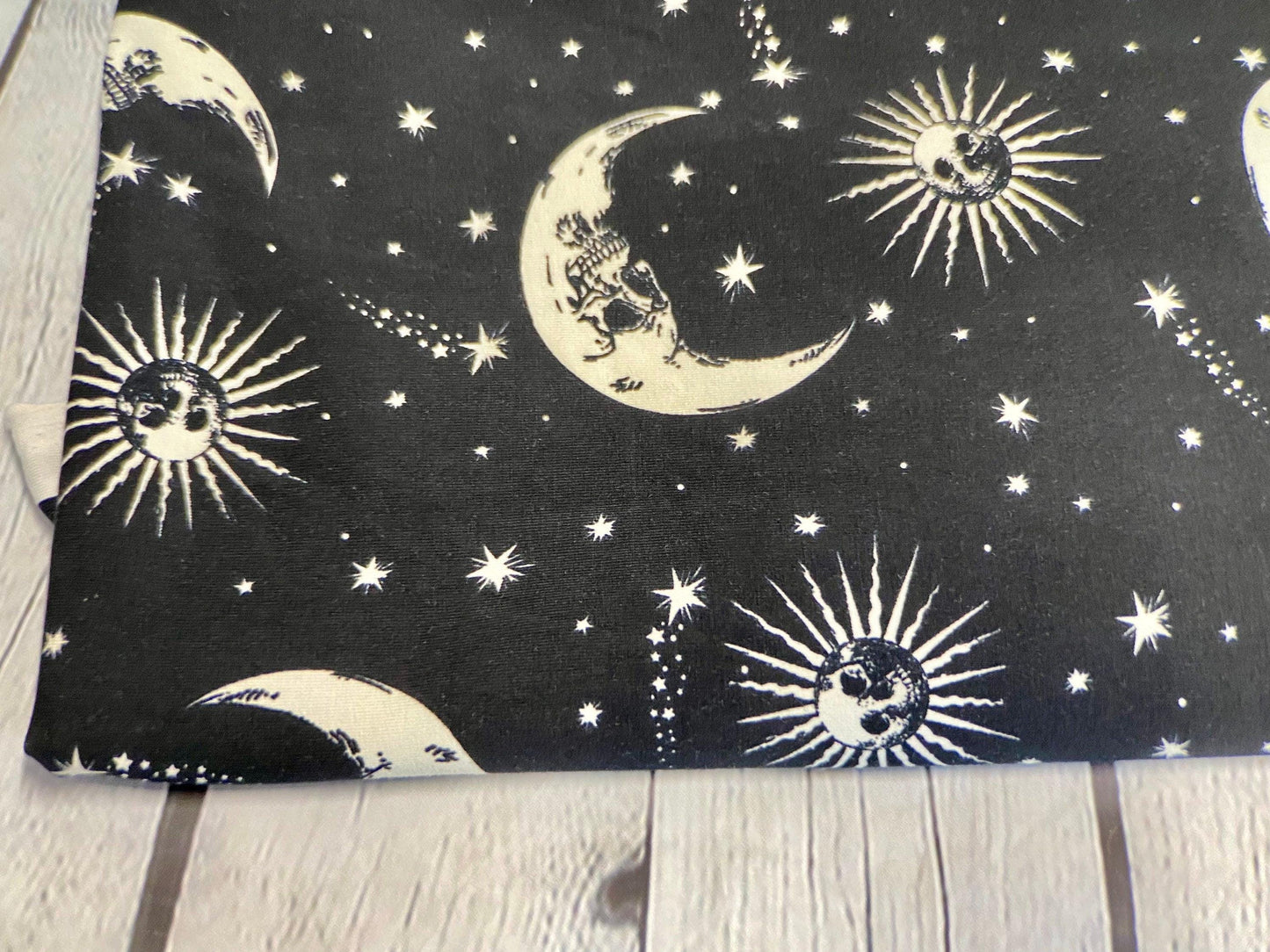 Heavy Weight Cotton Spandex Gothic Skull Crescent Moon Print Fabric By The Yard 240 GSM