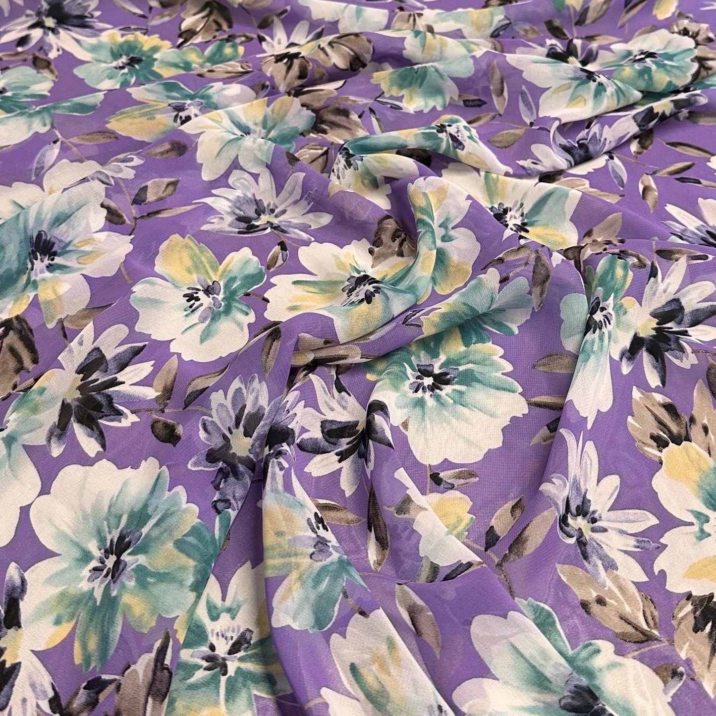 Polyester Chiffon Woven Print Fabric By The Yard Purple Flower Summer  Floral Print Summer Flowy Dress