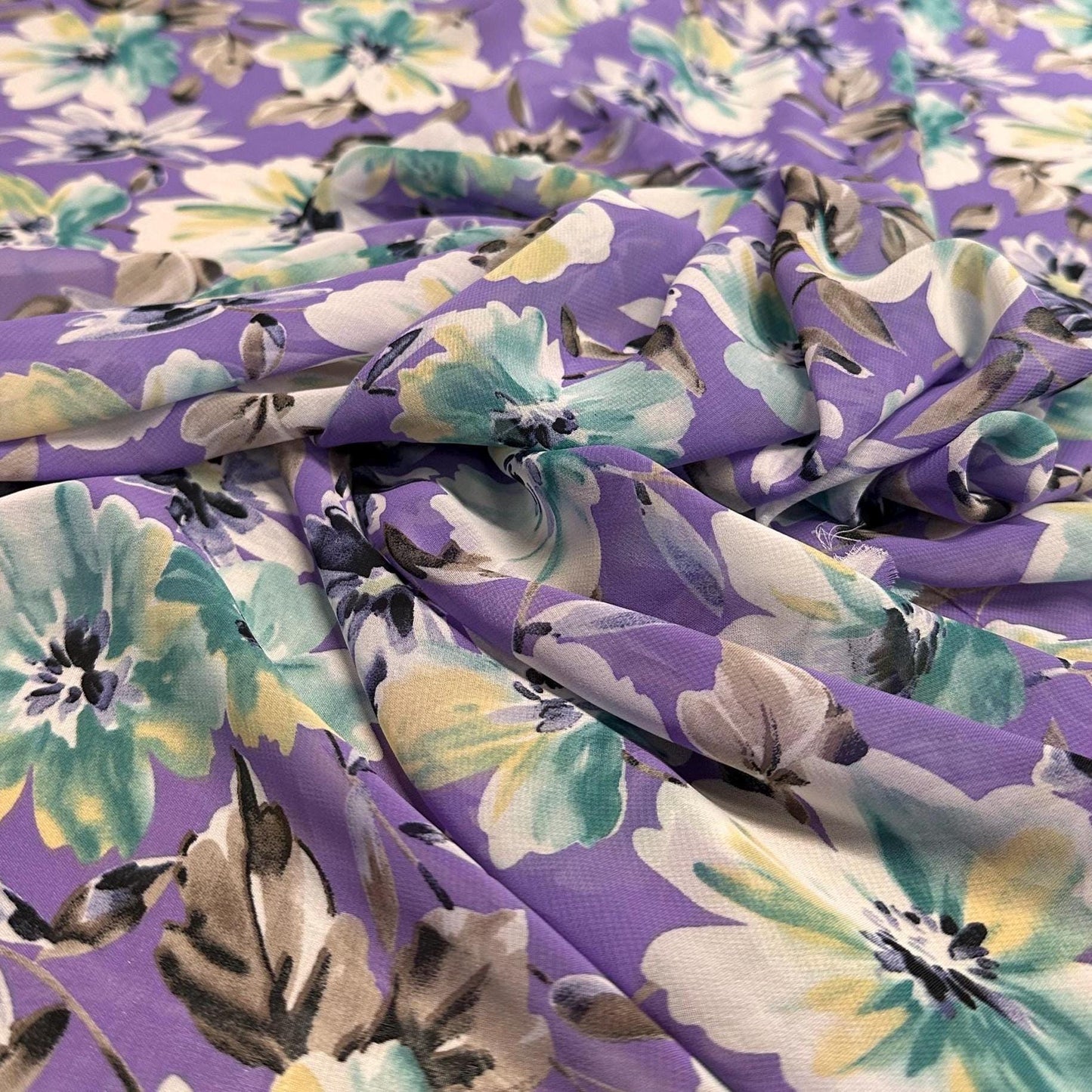 Polyester Chiffon Woven Print Fabric By The Yard Purple Flower Summer  Floral Print Summer Flowy Dress