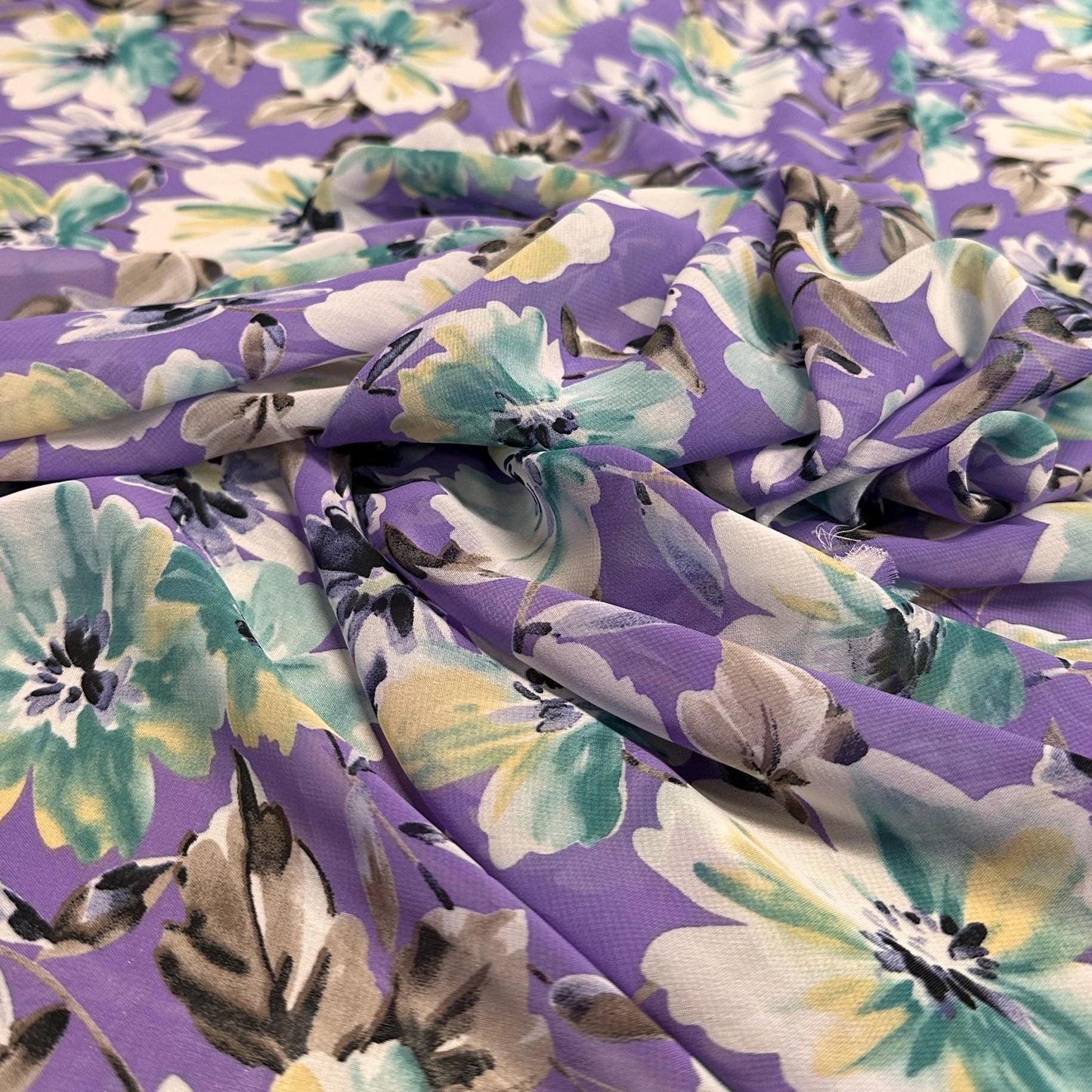 Polyester Chiffon Woven Print Fabric By The Yard Purple Flower Summer Floral Print Summer Flowy Dress
