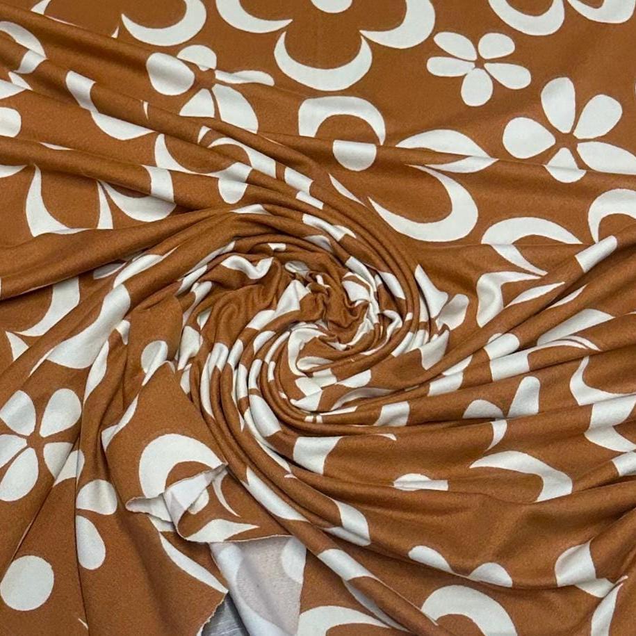 DBP Double Brushed Poly Spandex Floral Groovy 70s Print Funky Fabric By The Yard