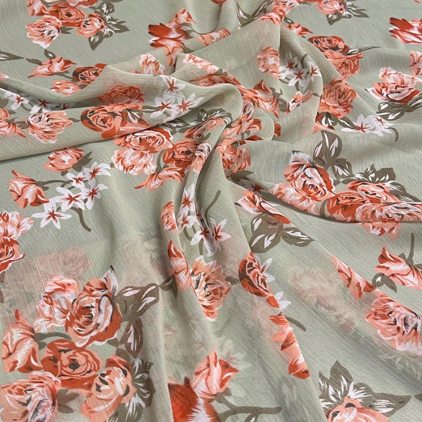 Polyester Chiffon Woven Print Fabric By The Yard Sage Flower Summer Floral Print Summer Flowy Dress