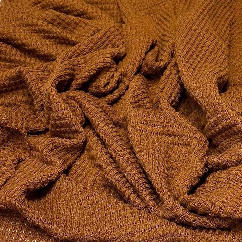 Open Weave Chunky Waffle Sweater Knit Fabric By The Yard | 250GSM Fall Colors #3