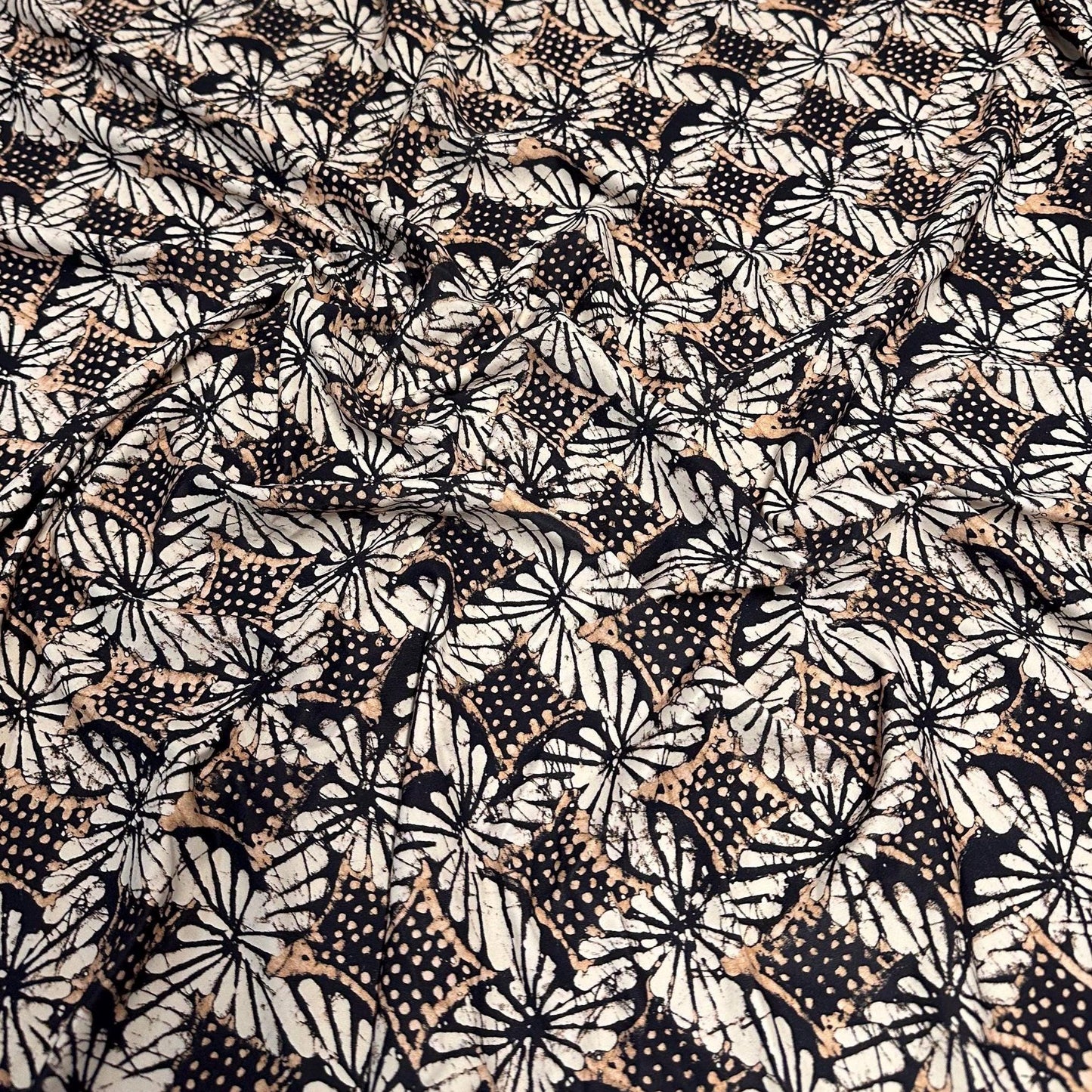 4 Way Stretch Print Nylon Spandex Fabric By The Yard Tricot Swim Wear Bikini Active Wear Abstract Geometric Shapes Rustic Khaki Black