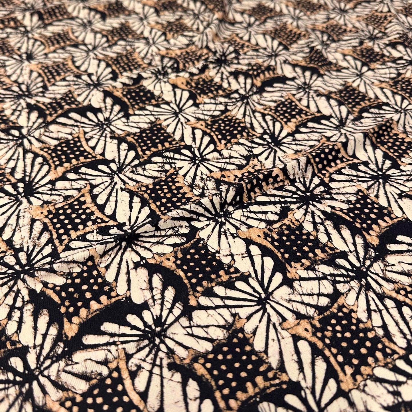4 Way Stretch Print Nylon Spandex Fabric By The Yard Tricot Swim Wear Bikini Active Wear Abstract Geometric Shapes Rustic Khaki Black