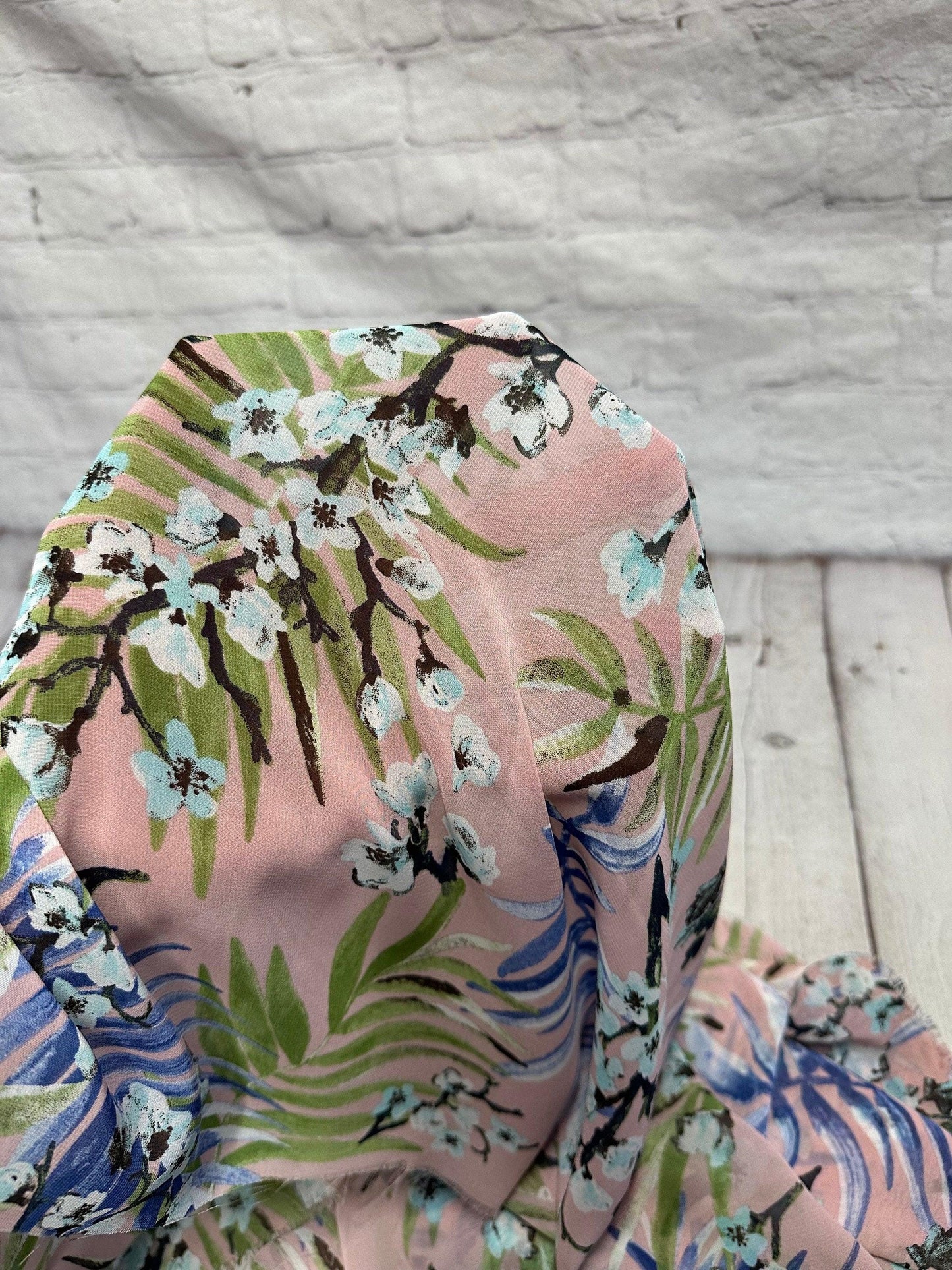 Polyester Chiffon Woven Print Fabric By The Yard Mauve Blossom Leaf Flower Summer Floral Print Summer Flowy Dress