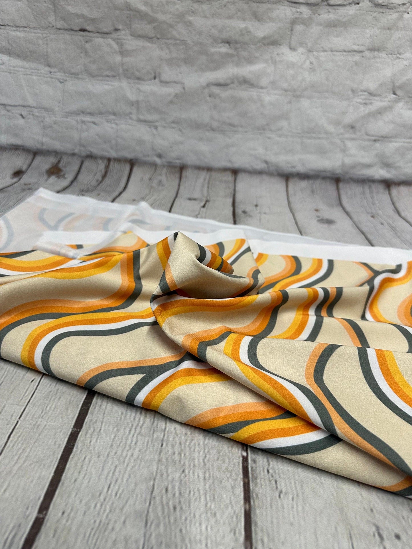 4 Way Stretch Print Spandex Fabric By The Yard Tricot Swim Wear Bikini Boho Neutral Floral Multi Color Hazy Stripe Wave Print 280 GSM