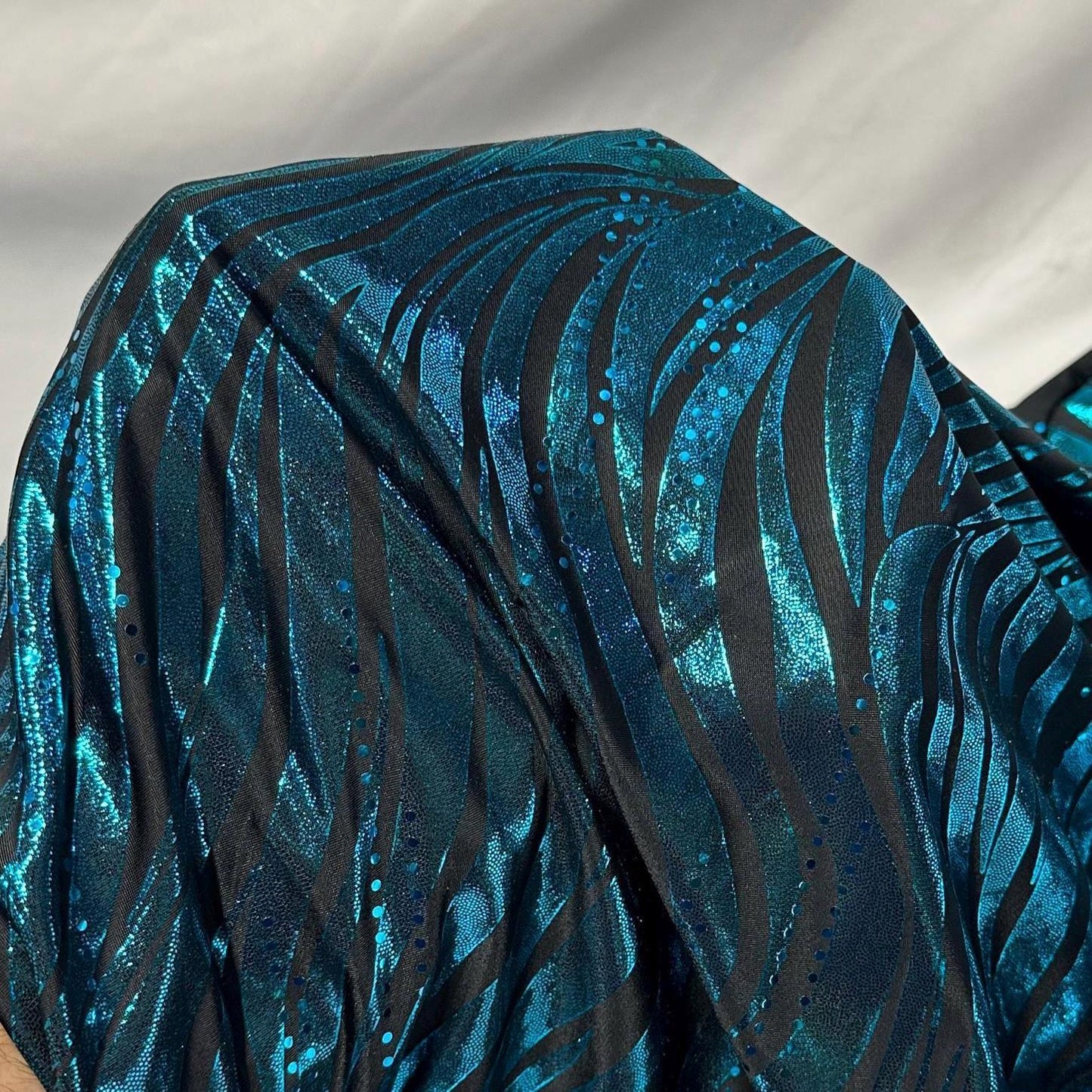 Foil Sequins Lurix Venezia 4 Way Flowy Polyester Spandex Knit Fabric By The Yard Dresses, Skirts, Swim Wear, Dance Wear Animal Zebra Print