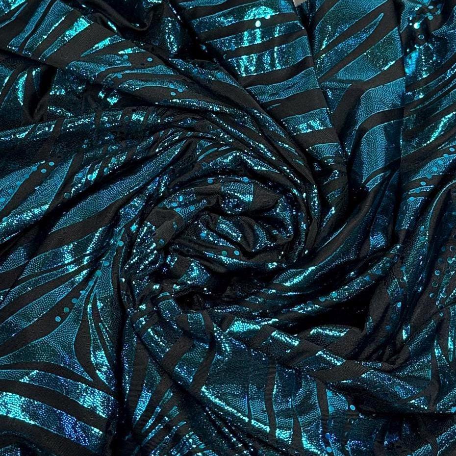 Foil Sequins Lurix Venezia 4 Way Flowy Polyester Spandex Knit Fabric By The Yard Dresses, Skirts, Swim Wear, Dance Wear Animal Zebra Print