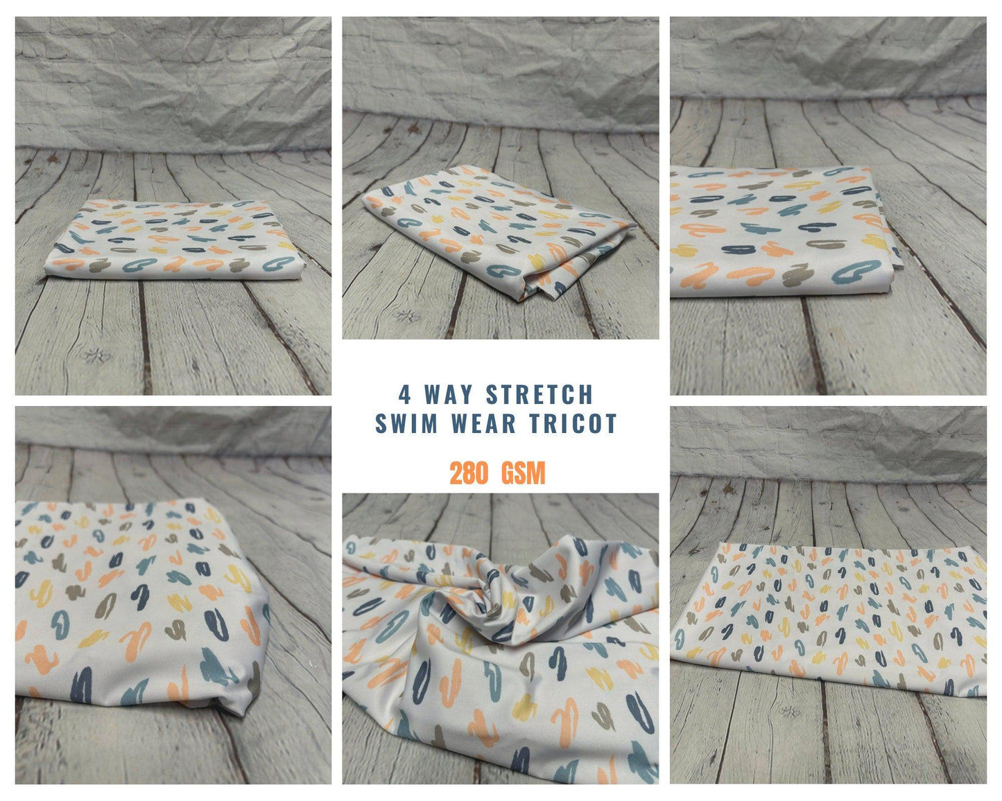 4 Way Stretch Print Spandex Fabric By The Yard Tricot Swim Wear Bikini Multi Color Abstract Geometric 280 GSM