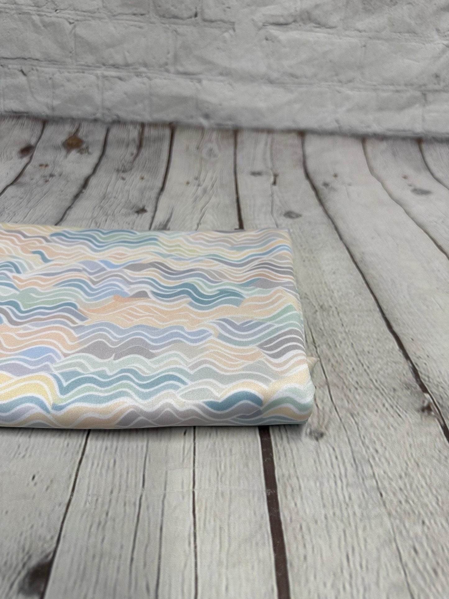4 Way Stretch Print Spandex Fabric By The Yard Tricot Swim Wear Bikini Pastel Multi Mini Hazy Wave Water 280 GSM