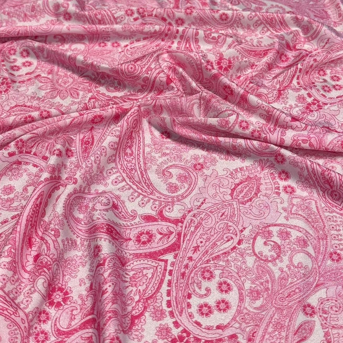 4 Way Stretch Print Nylon Spandex Fabric By The Yard Tricot Swim Wear Bikini Active Wear Pink Paisley 70s Retro Vintage