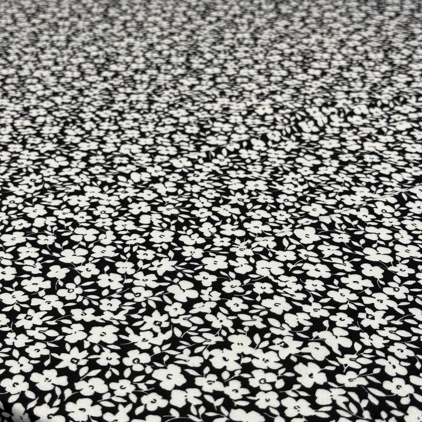 DBP Double Brushed Poly Spandex Print Ditsy Flower Vintage Floral Print By The Yard Black White