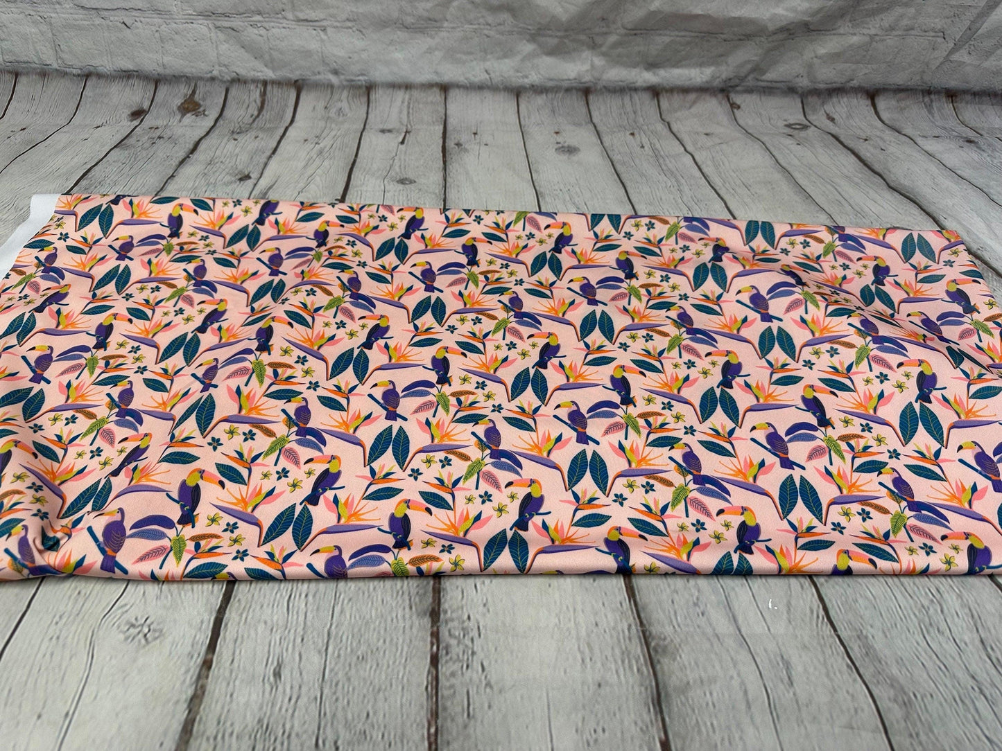 4 Way Stretch Print Spandex Fabric By The Yard Tricot Swim Wear Bikini Floral Multi Color Bird of Pardise Tucan Flower Print 280 GSM