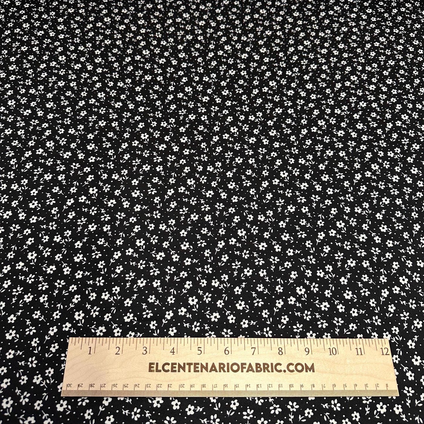 DBP Double Brushed Poly Spandex Print Ditsy Flower Vintage Mini Floral Print By The Yard Black White