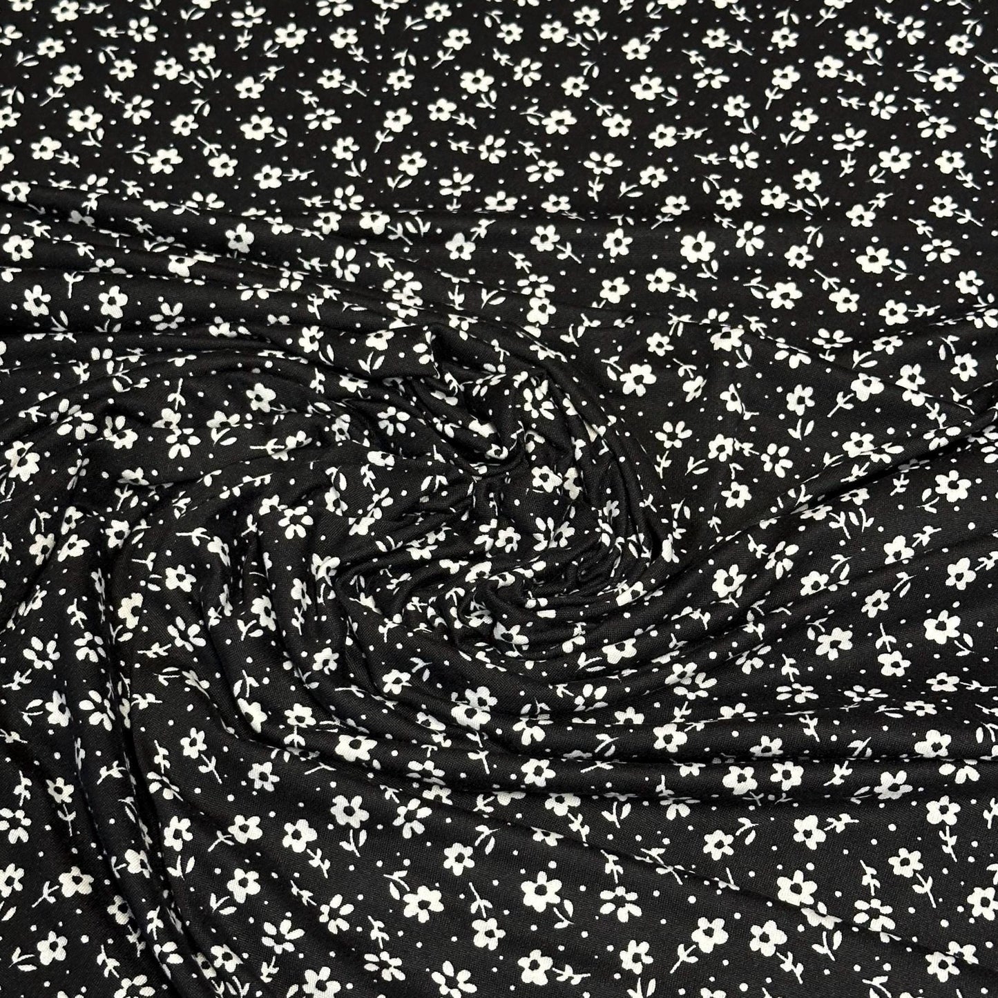 DBP Double Brushed Poly Spandex Print Ditsy Flower Vintage Mini Floral Print By The Yard Black White