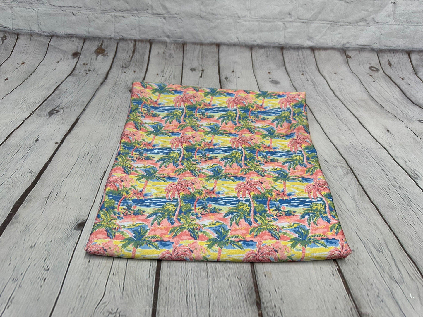 4 Way Stretch Print Spandex Fabric By The Yard Tricot Swim Wear Bikini Tropical Pink Palm Tree Ocean Leaves 280 GSM