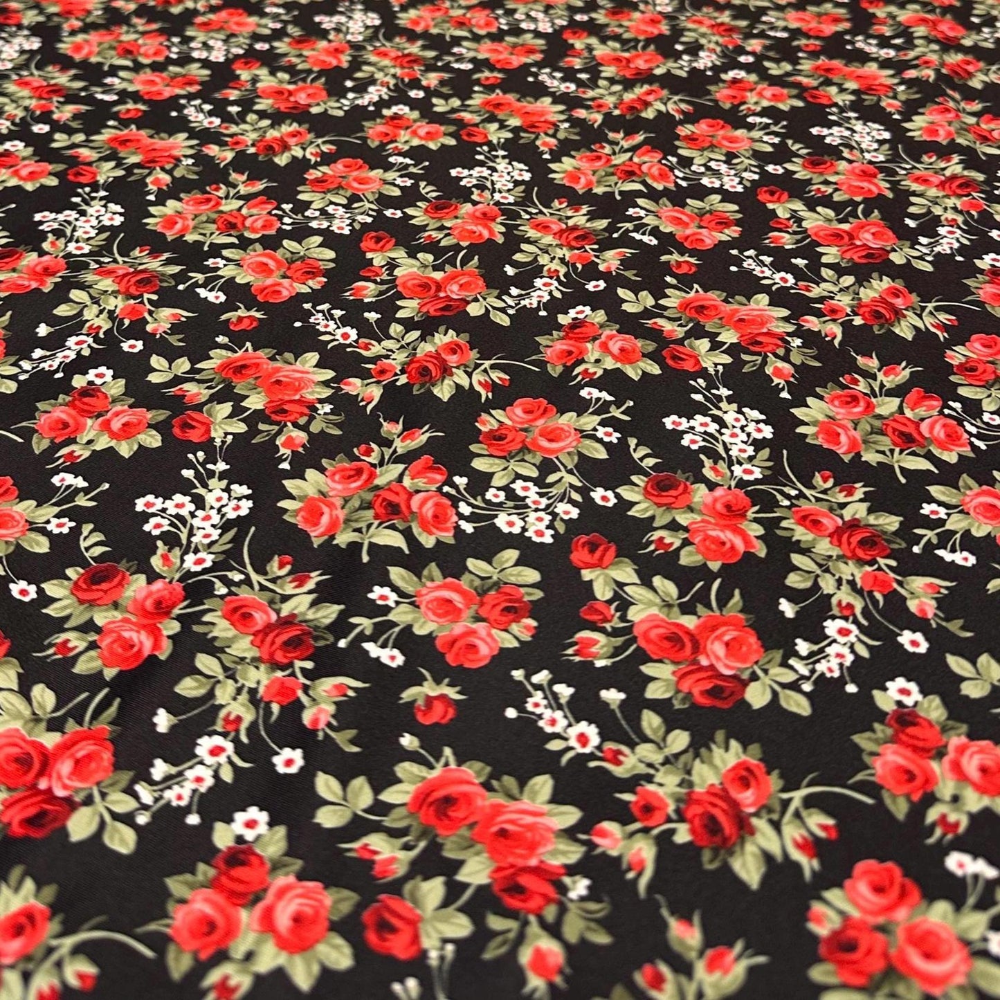 4 Way Stretch Print Nylon Spandex Fabric By The Yard Tricot Swim Wear Bikini Active Wear Mini Flower Rose Black Red Floral