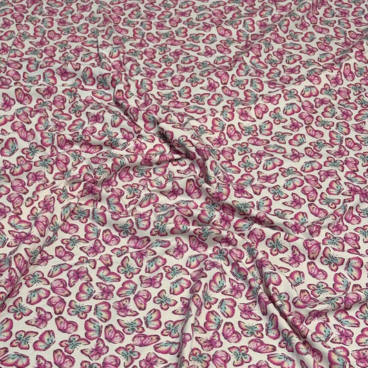4 Way Stretch Print Nylon Spandex Fabric By The Yard Tricot Swim Wear Bikini Active Wear Aqua Hot Pink Mini Butterfly