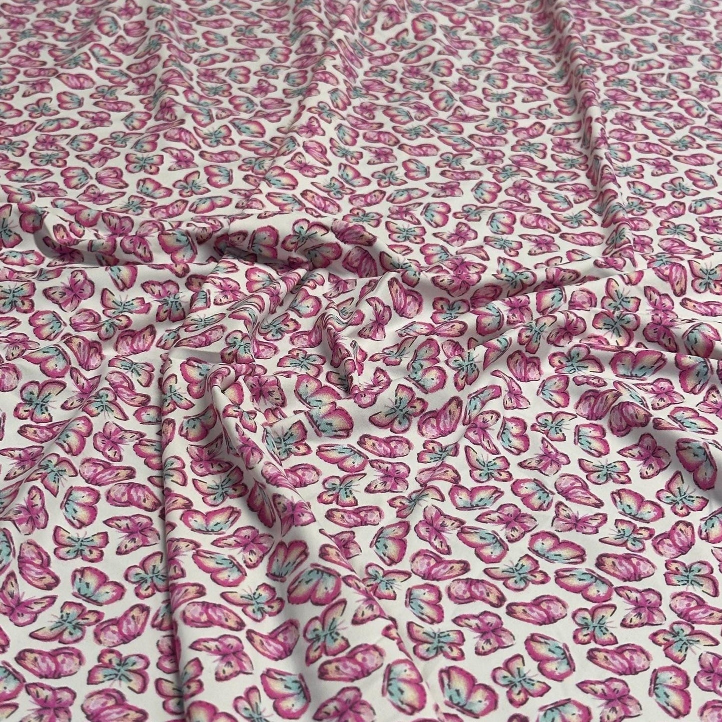 4 Way Stretch Print Nylon Spandex Fabric By The Yard Tricot Swim Wear Bikini Active Wear Aqua Hot Pink Mini Butterfly