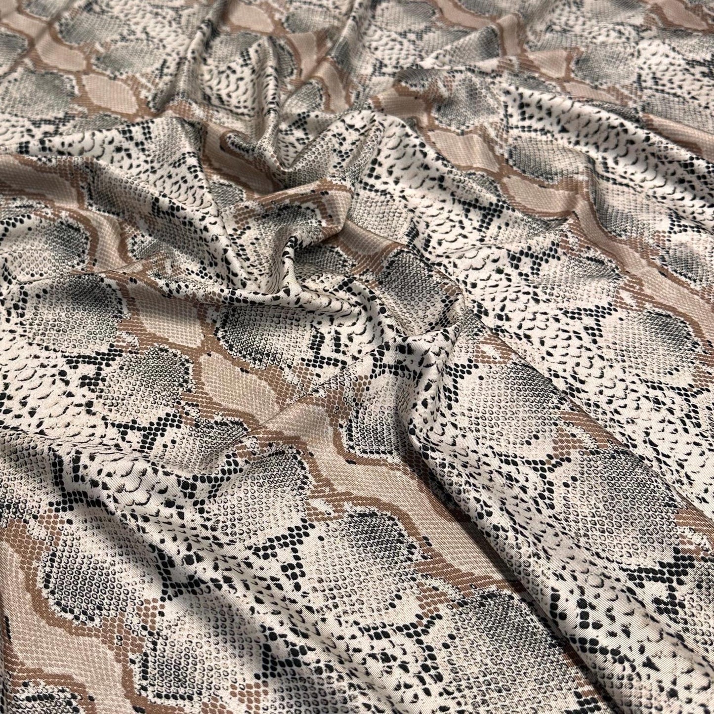 4 Way Stretch Print Nylon Spandex Fabric By The Yard Tricot Swim Wear Bikini Active Wear Snake Skin Reptile Anaconda Beige Tan Black