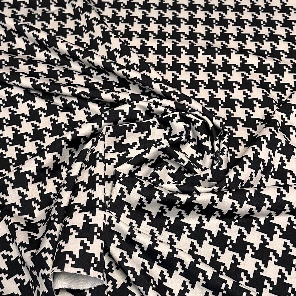 4 Way Stretch Print Nylon Spandex Fabric By The Yard Tricot Swim Wear Bikini Active Wear White Black Houndstooth Print