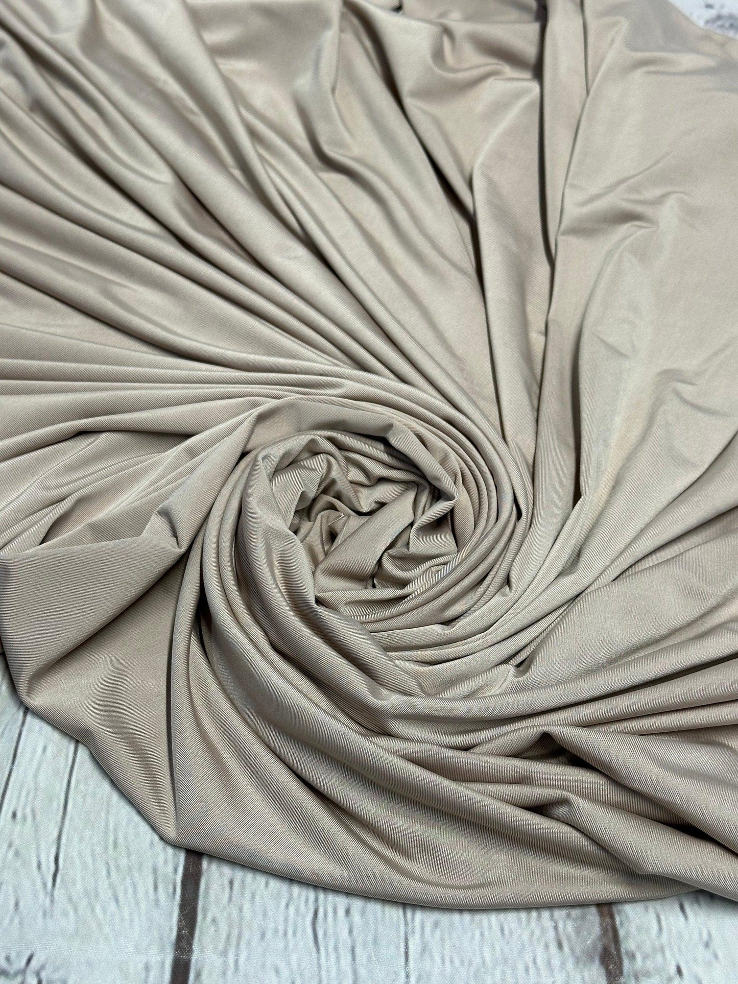 Venezia 4 Way Flowy Polyester Spandex Knit Fabric By The Yard Dresses, Skirts, Lingerie, intimates, Swim Wear, Lining, BodyCon Neutral Tone