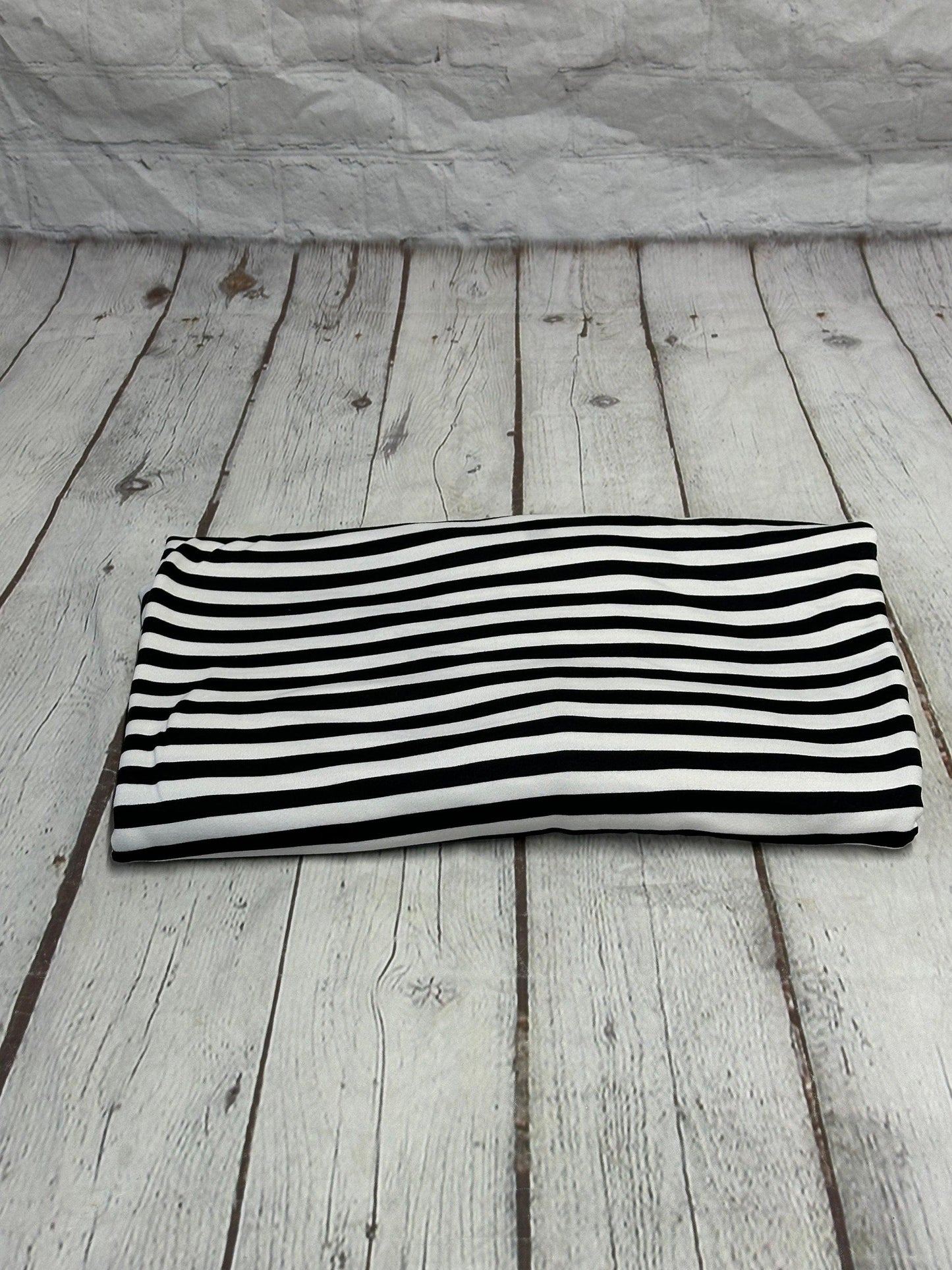 DBP Double Brushed Poly Spandex Print Black White 1/4 Inch Vertical Stripe Quarter Inch Print By The Yard
