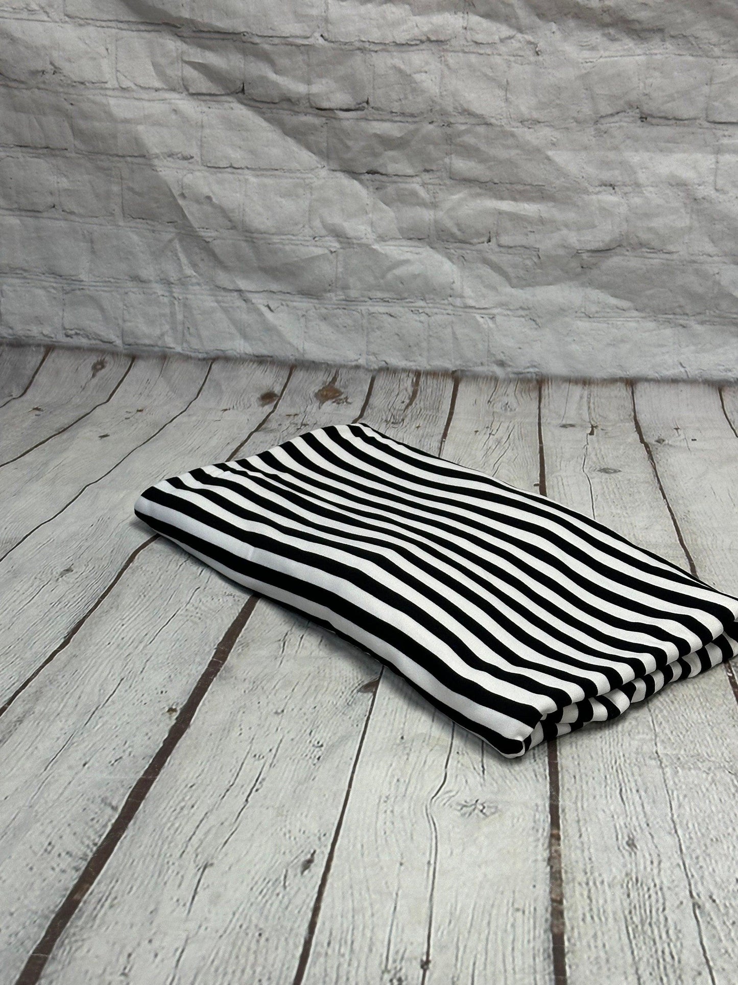 DBP Double Brushed Poly Spandex Print Black White 1/4 Inch Vertical Stripe Quarter Inch Print By The Yard