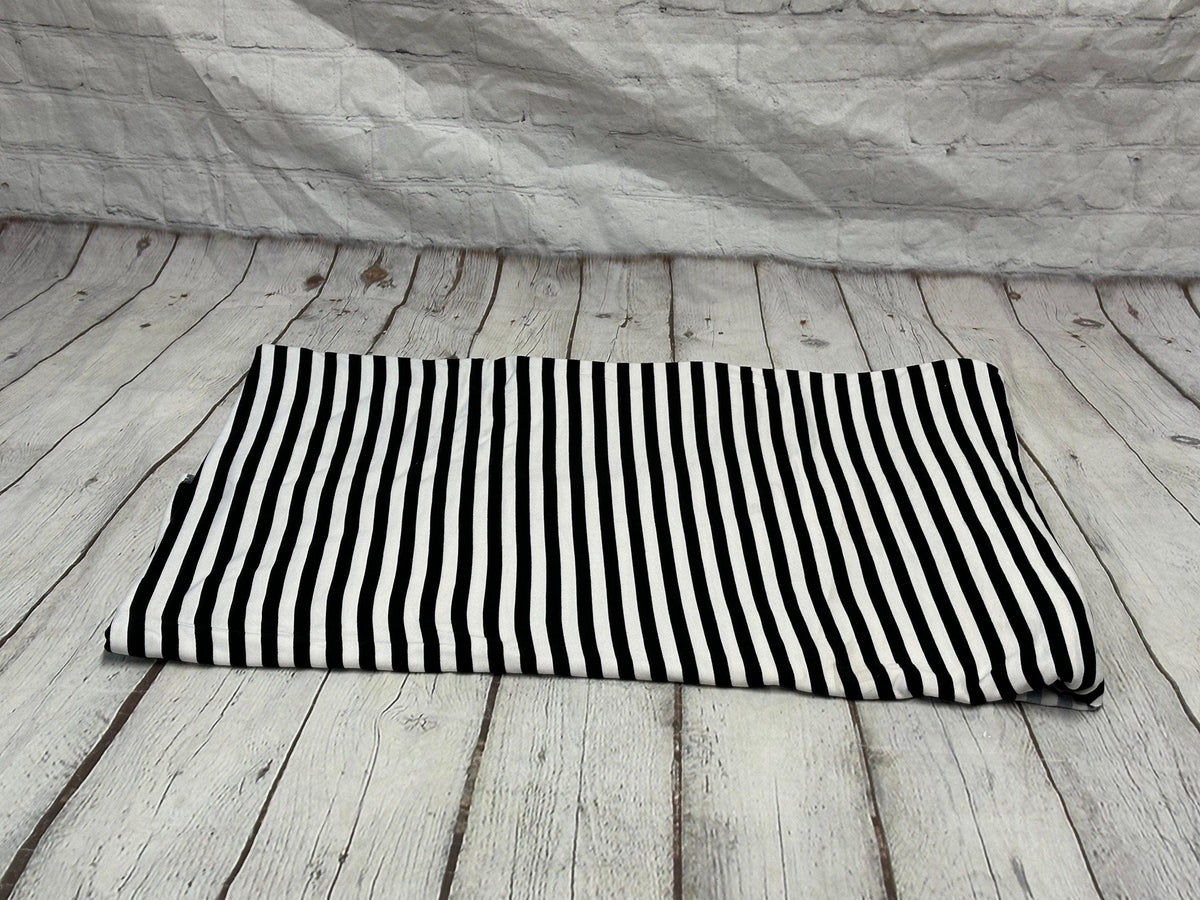 DBP Double Brushed Poly Spandex Print Black White 1/4 Inch Vertical Stripe Quarter Inch Print By The Yard