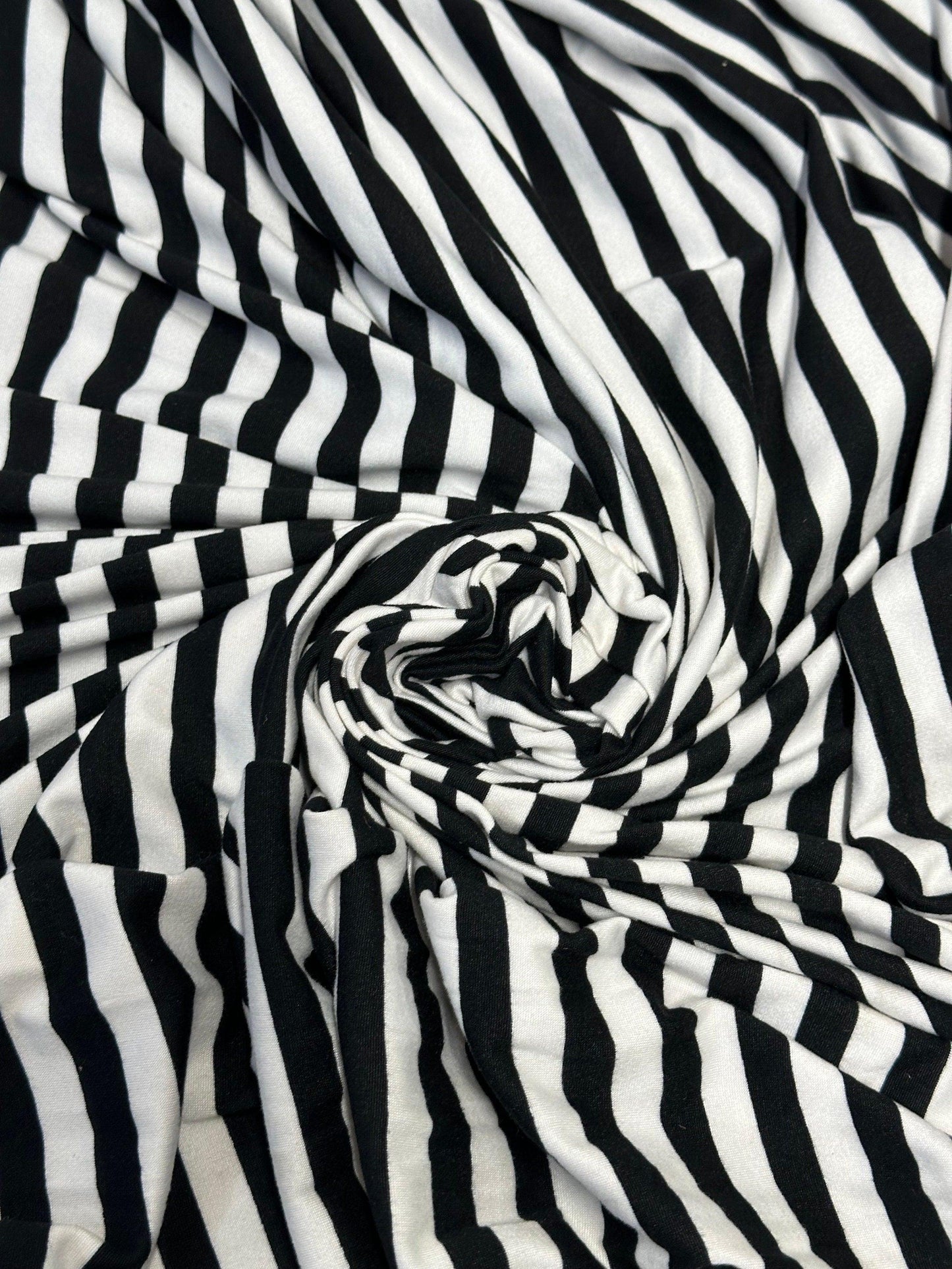 DBP Double Brushed Poly Spandex Print Black White 1/4 Inch Vertical Stripe Quarter Inch Print By The Yard