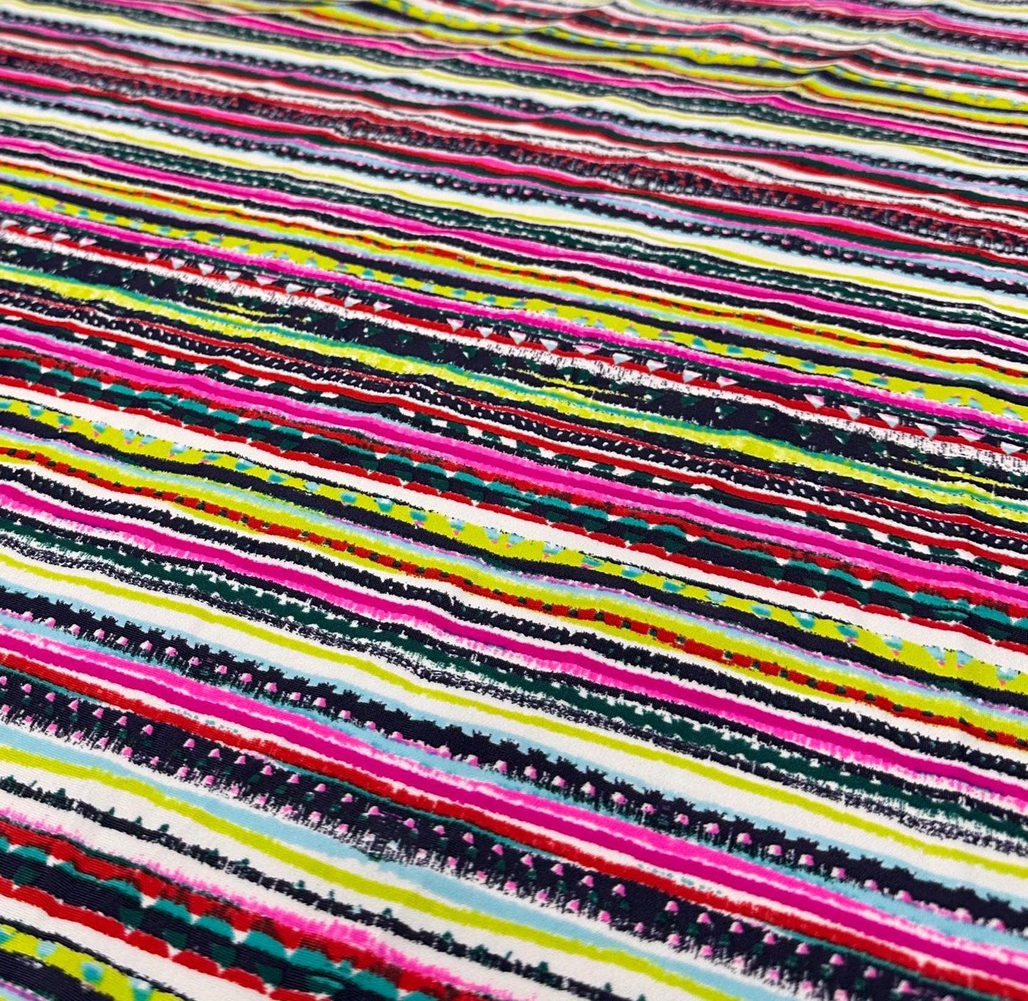 4 Way Stretch Print Nylon Spandex Fabric By The Yard Tricot Swim Wear Bikini Active Wear Multi Color Stripe Geometric Kiwi Magenta  Rustic