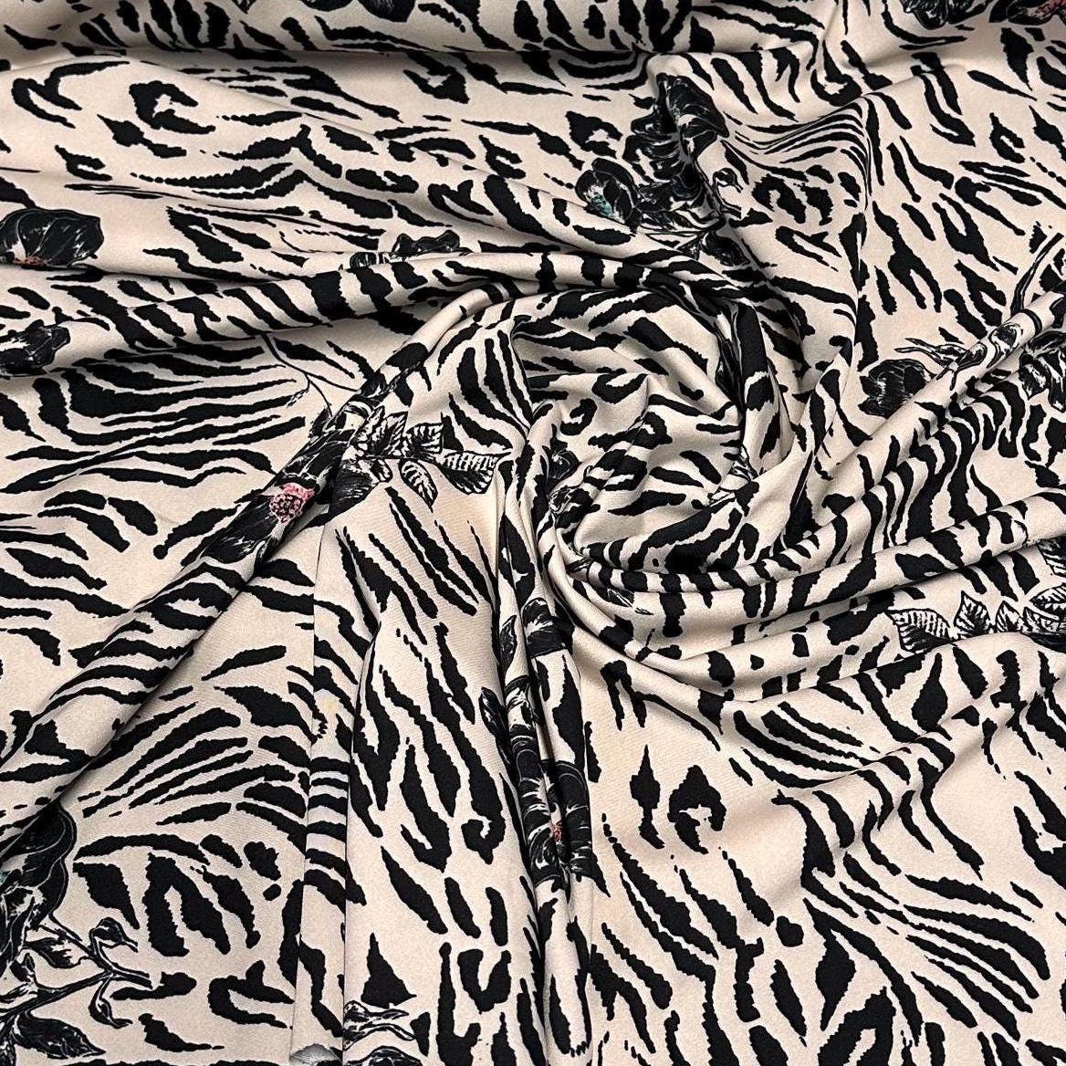 4 Way Stretch Print Nylon Spandex Fabric By The Yard Tricot Swim Wear Bikini Active Wear Cream Cheetah Rose Zebra Animal Print 280 GSM